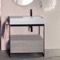 Console Sink Vanity With Ceramic Sink and Grey Oak Drawer